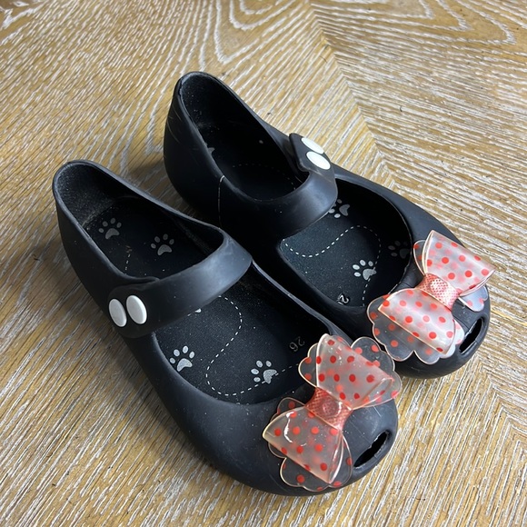 MELISSA Black Jelly Bow Peep Toe Toddler Girl Shoes 8 - Picture 1 of 6